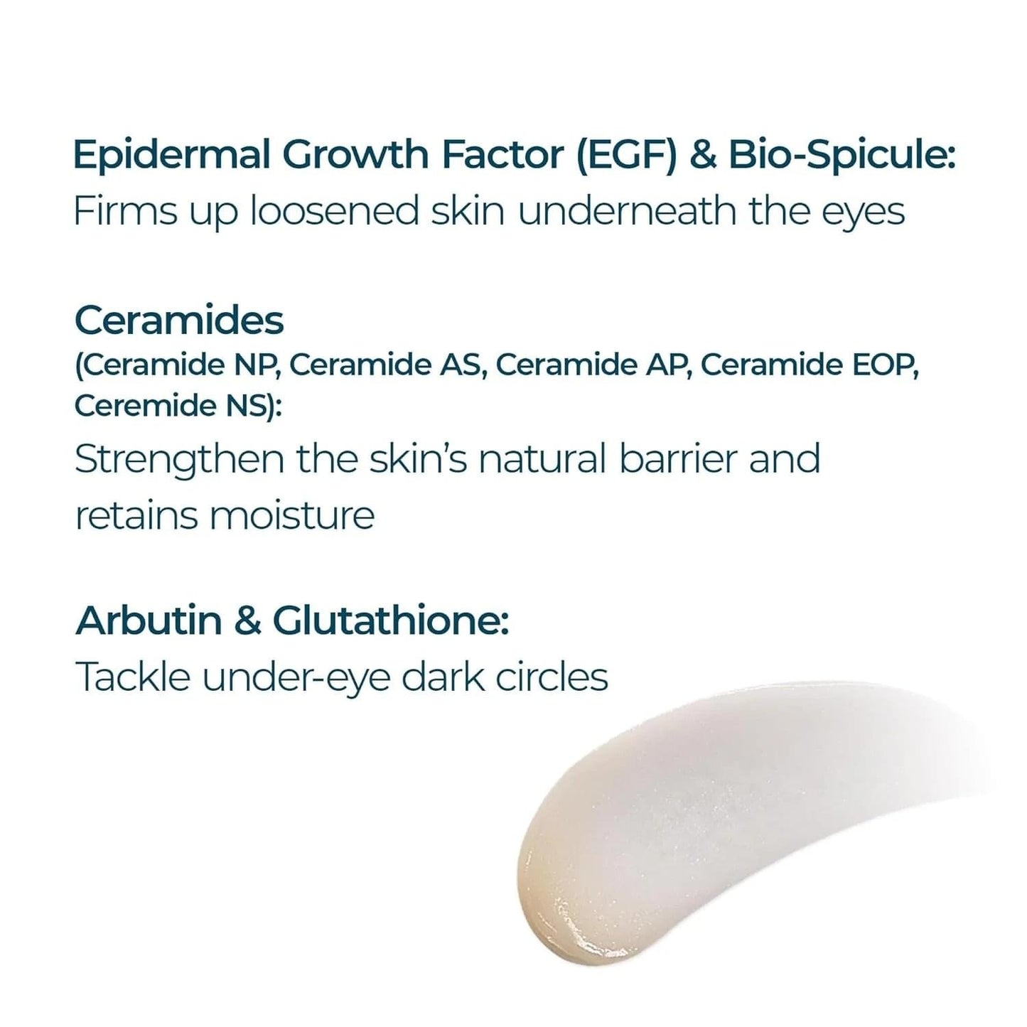 White eye bag cream gel swatch with smooth glossy texture