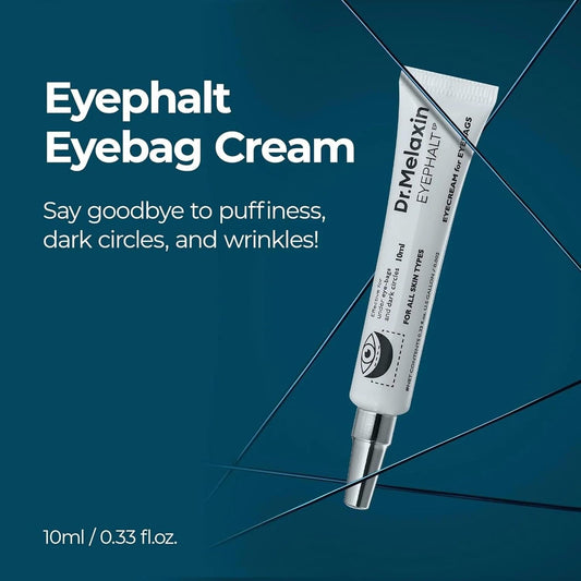 Eye bag cream tube with applicator tip, white tube and silver cap