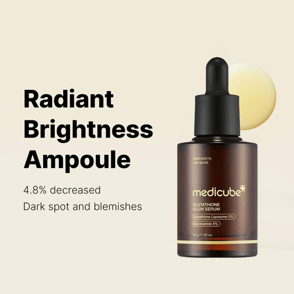 Medicube serum bottle with dropper and Radiant Brightness Ampoule label text