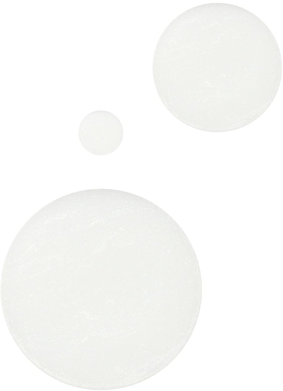 Creamy white lotion texture swatches, including a small dot sample