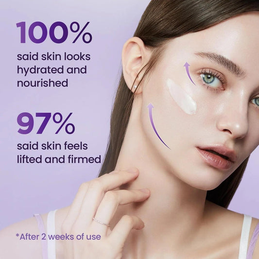 Facial lifting cream applied on cheek near the eye with fingers