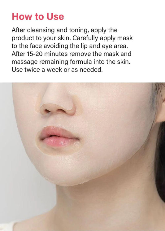 Niacinamide sheet mask on face, covering nose and chin area
