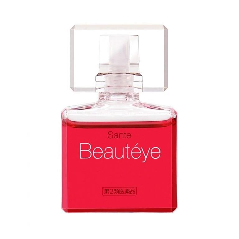 Contact eye drops bottle with clear cap and red Beauteye label