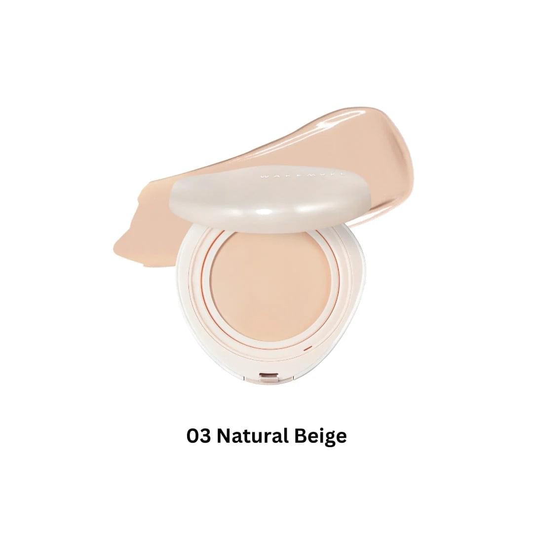Water glow coating balm in 03 Natural Beige shade, open compact with balm disc