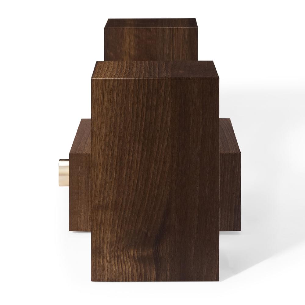 Walnut radio CD player back view with wood housing and side connections