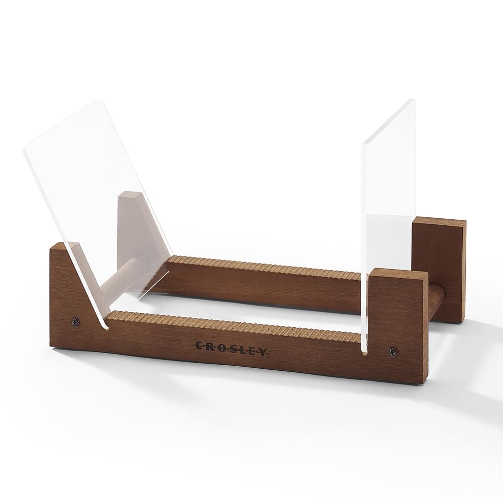 Wood record storage display stand with white dividers for records