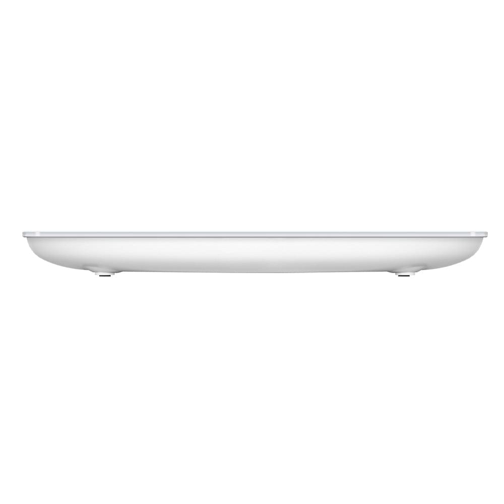 HALO app kitchen scale, slim round white side profile with low-profile platform
