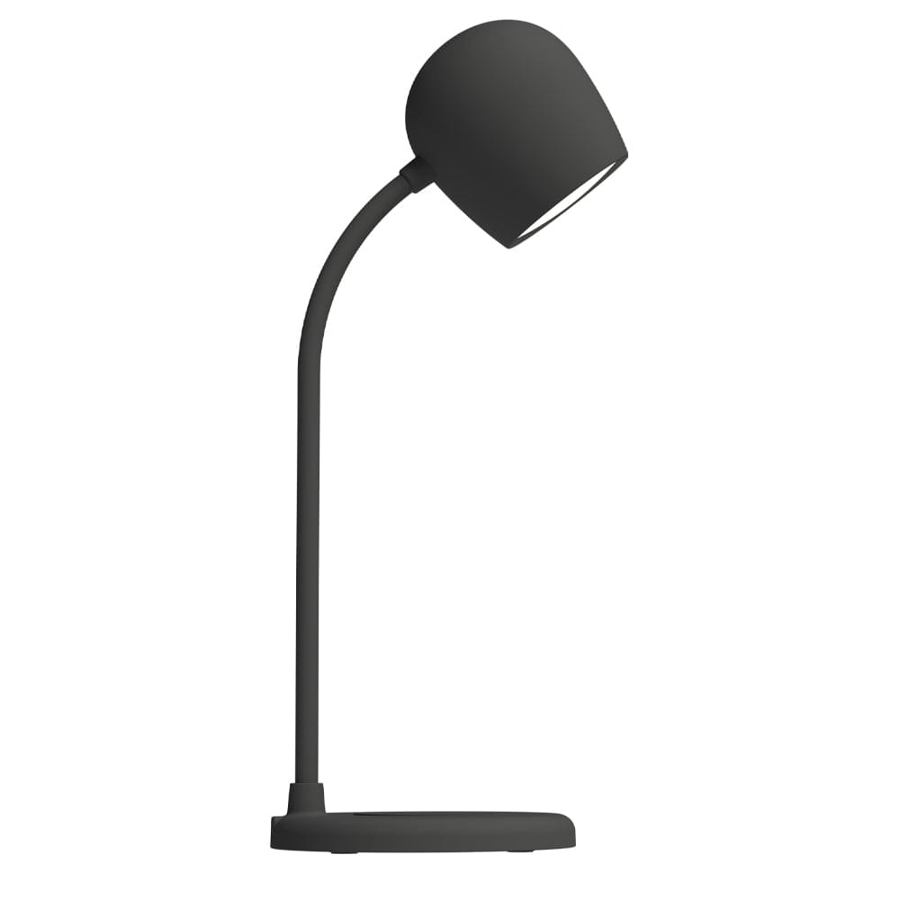 Black desk lamp stand with matte base and angled cone shade