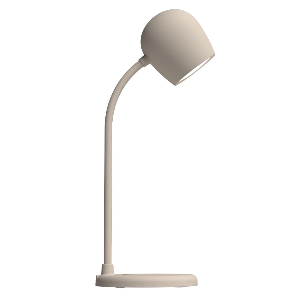 Ivory sand desk lamp with adjustable dome head and flat circular base