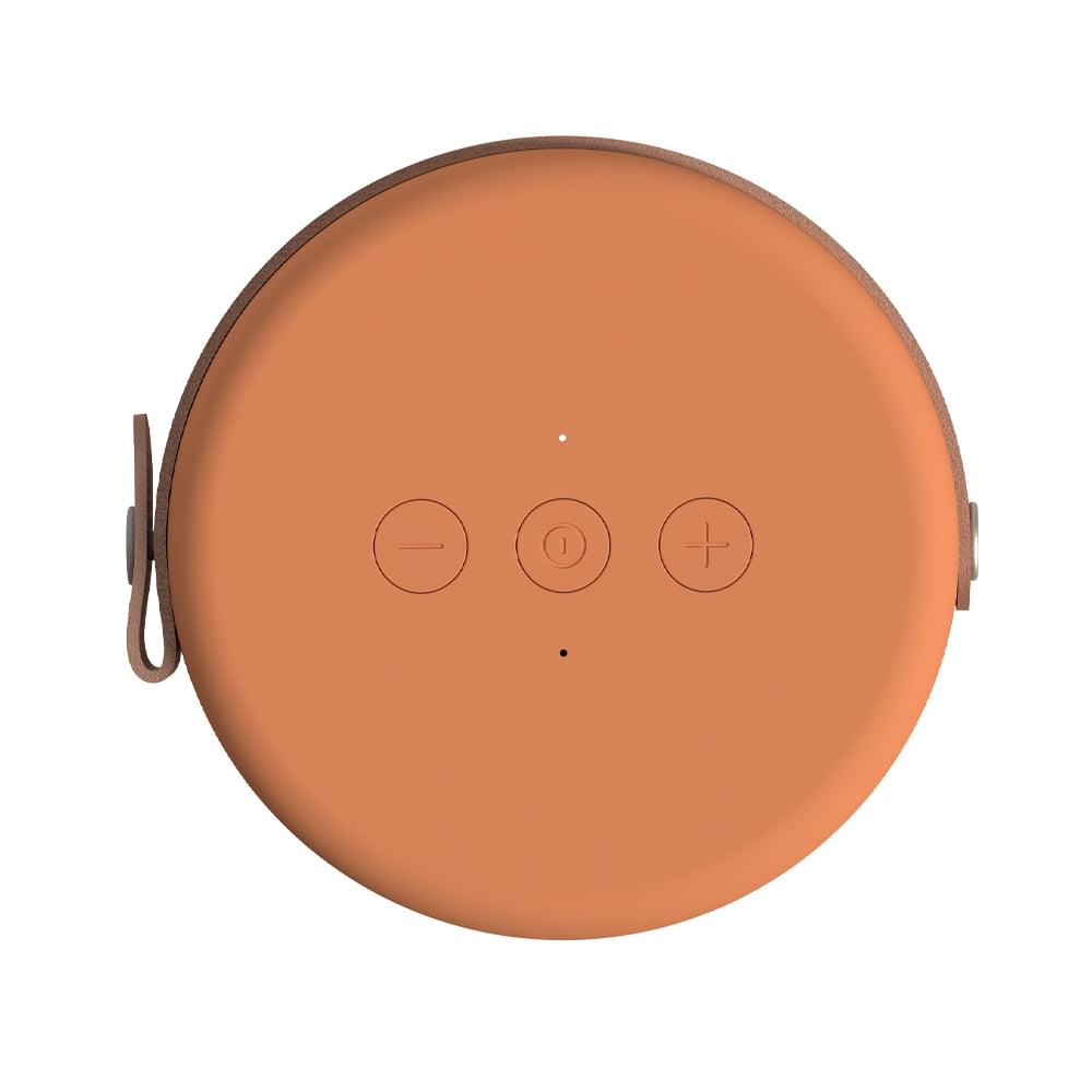 Cotta orange Bluetooth speaker front with three touch buttons
