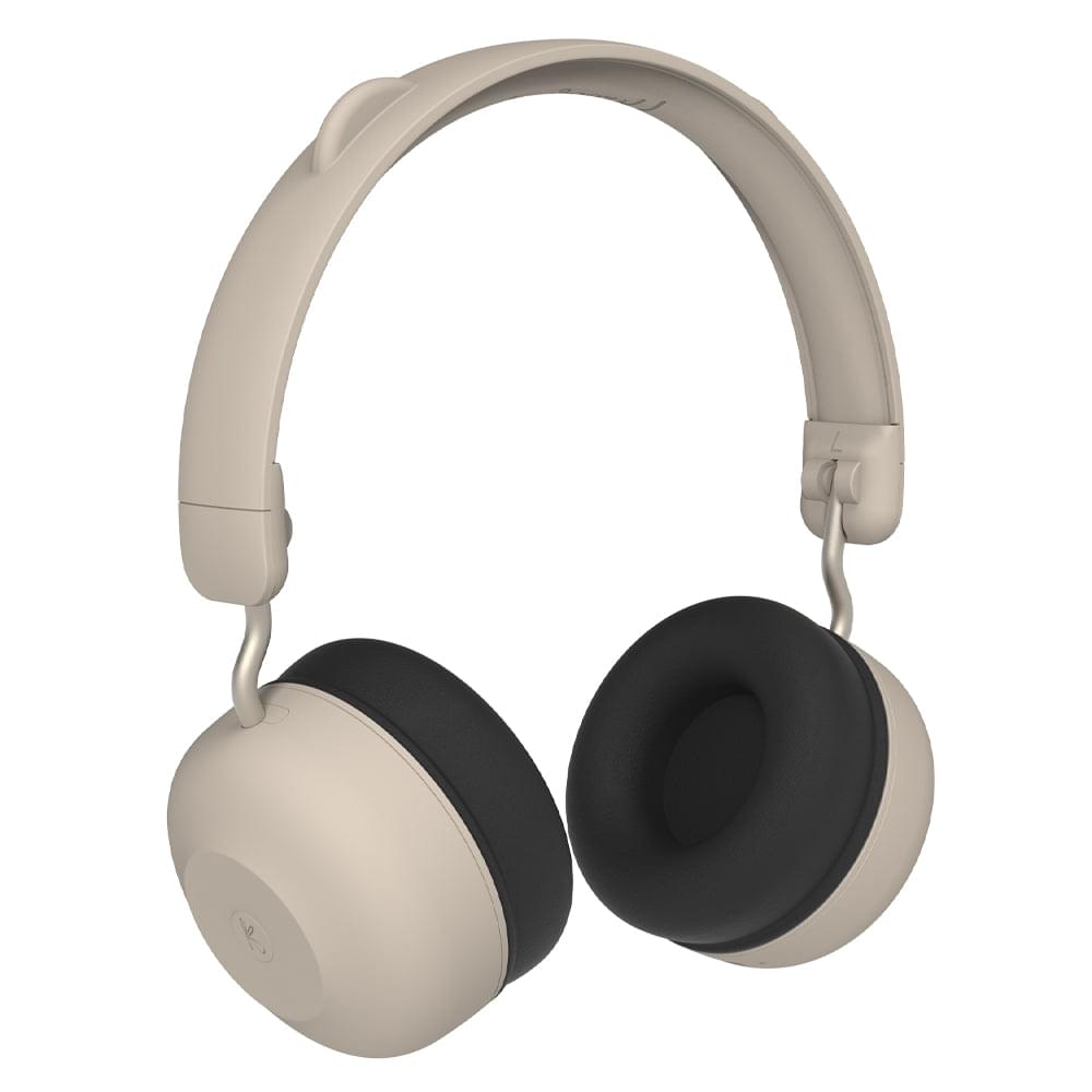 Kids Bluetooth headphones with ivory earcups and padded black headband