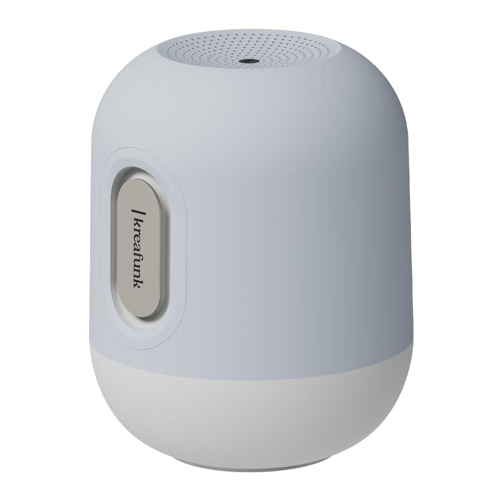 Cloudy blue kids Bluetooth speaker with light, top speaker grille and Kreafunk side control