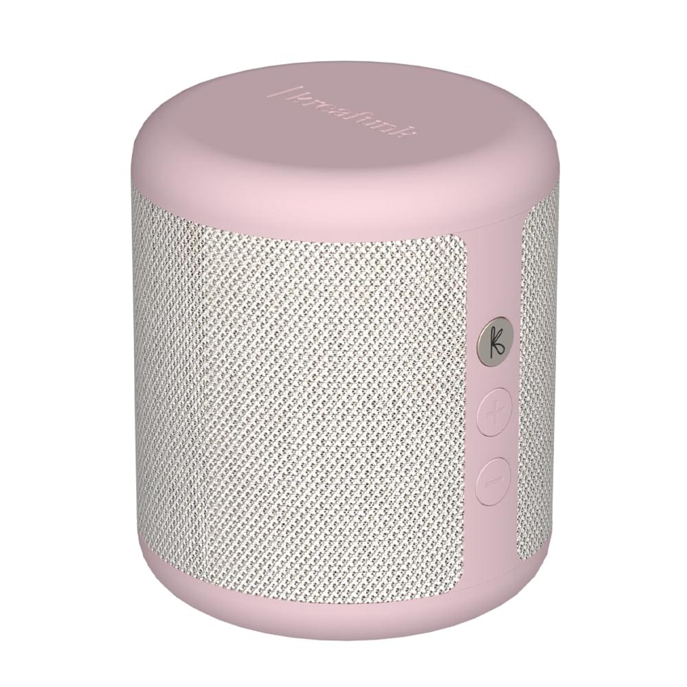 Dusty rose Kreafunk Karl Bluetooth speaker with silver mesh and top surface