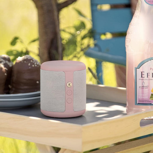 Dusty rose Kreafunk Karl Bluetooth speaker with top cap and side control panel