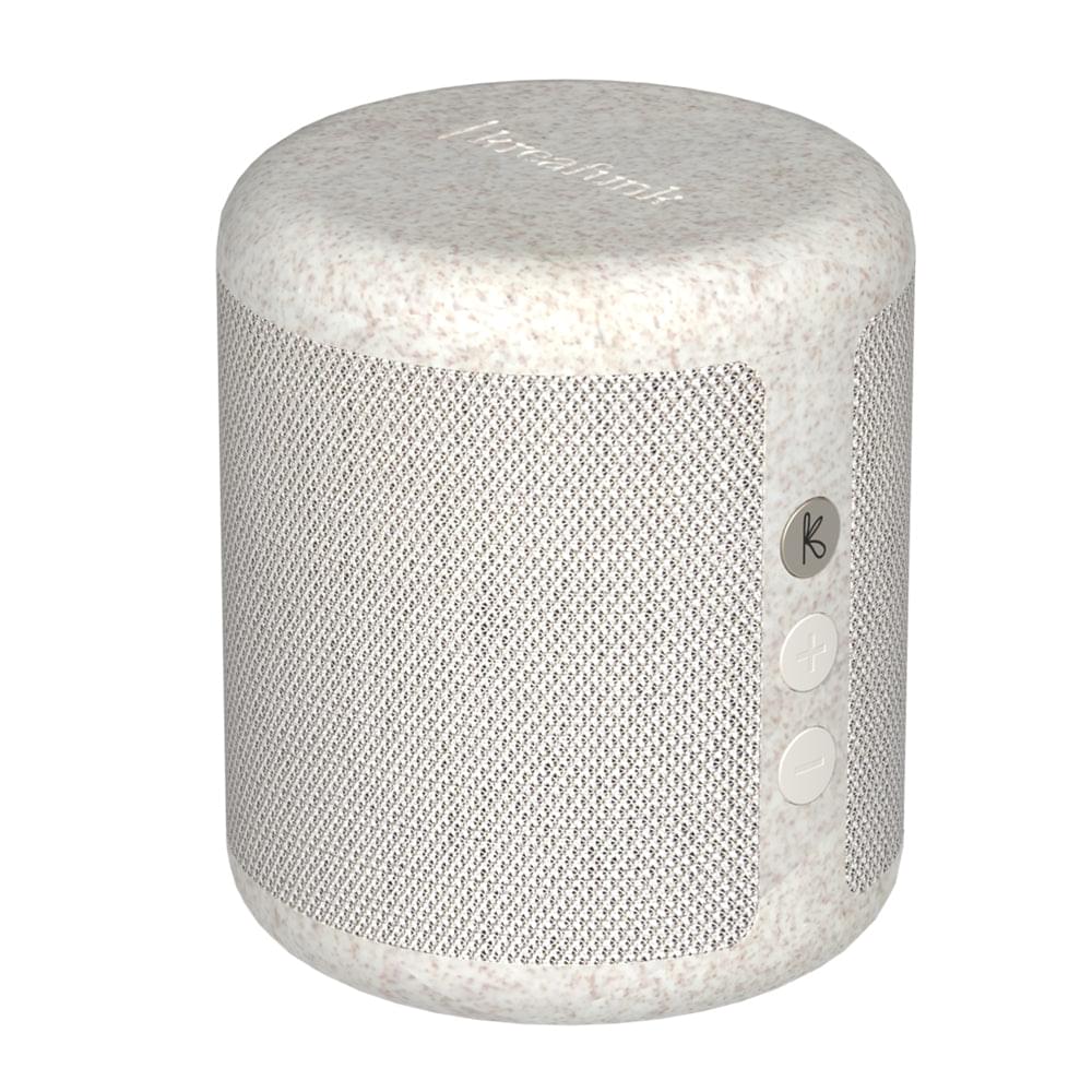 Wheat fabric Bluetooth speaker cylinder with side grille and embossed top logo