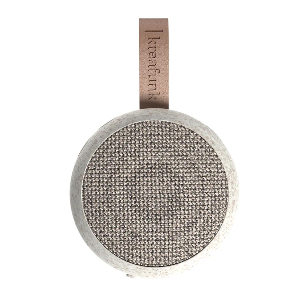 Kreafunk Ago 2 fabric Bluetooth speaker with round top fabric grille and strap