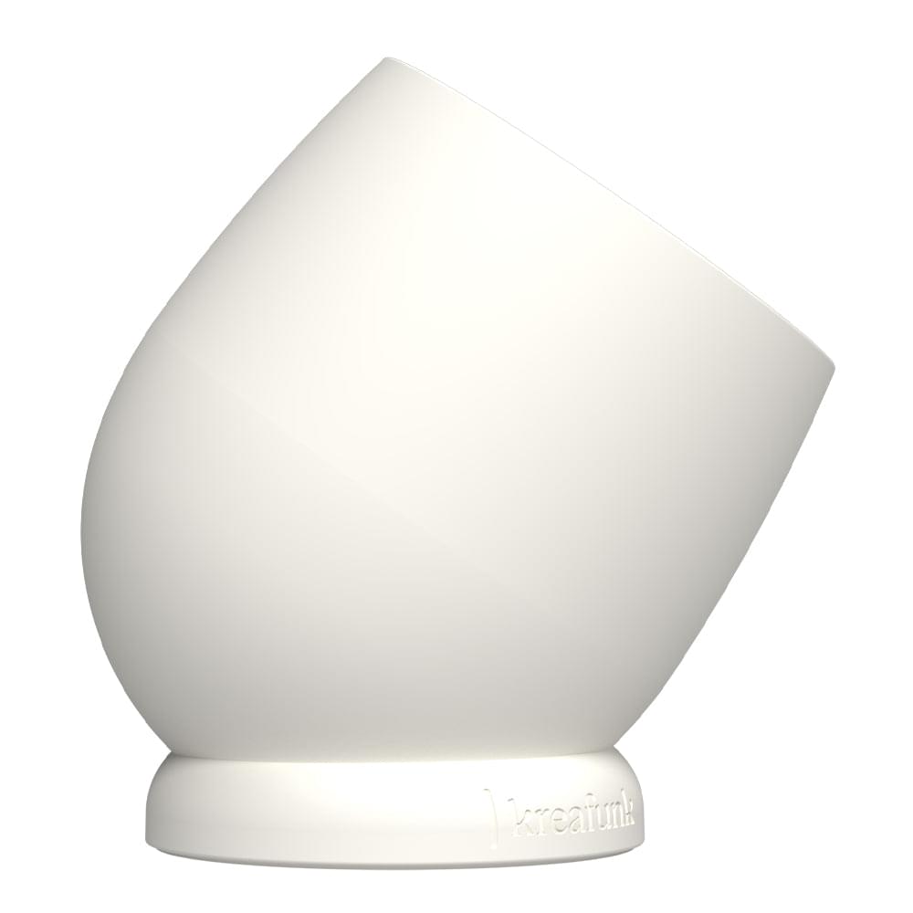 White Kreafunk bell alarm clock with rounded speaker body