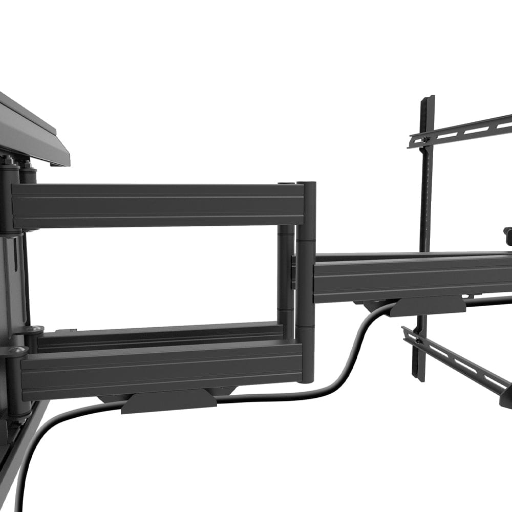 Black metal TV wall mount hinge and arm, adjustable swivel hardware