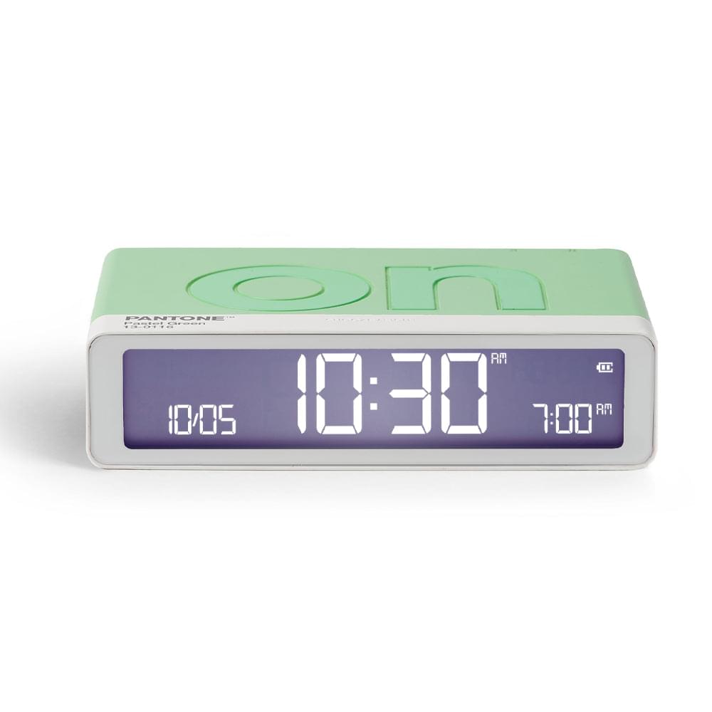 Pastel green LED digital clock with time display and flip cover