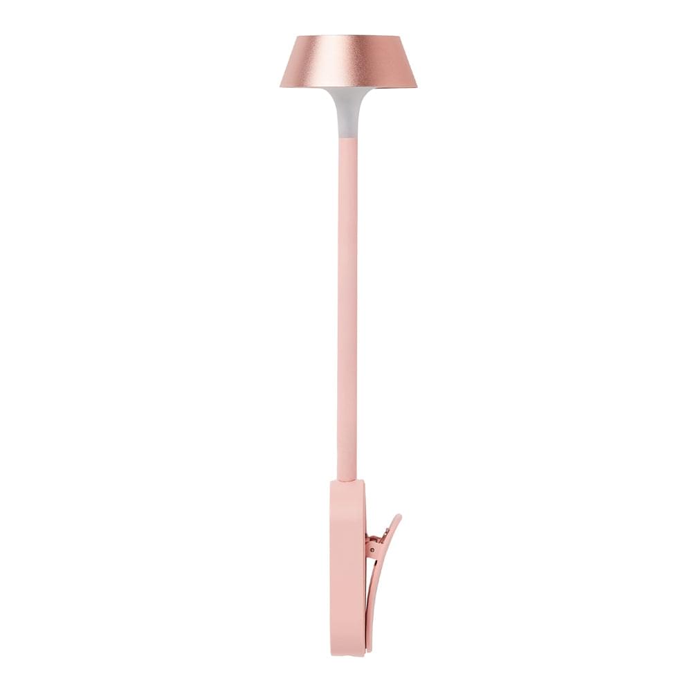Pink flexible LED lamp with clip-style side mount on the base
