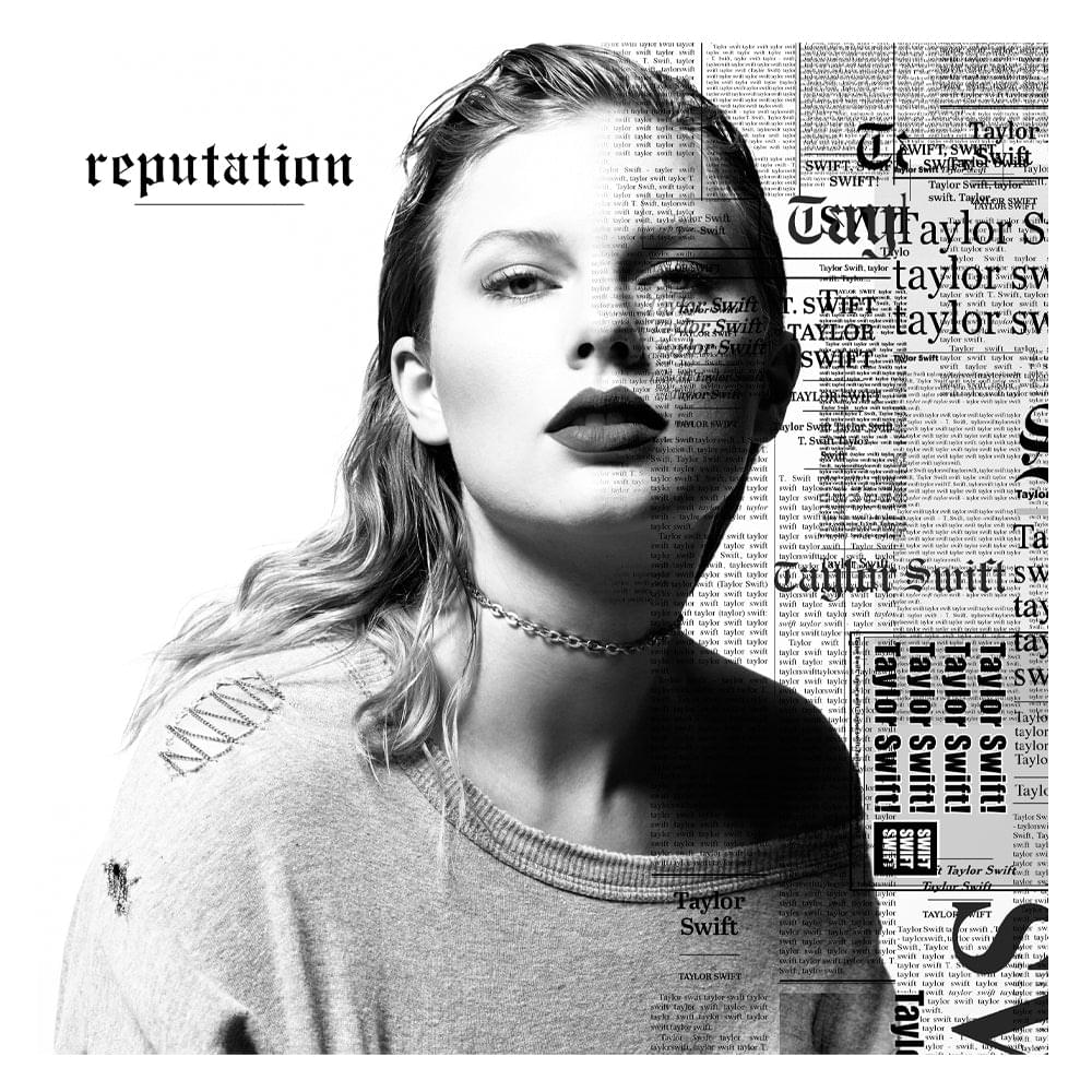 Black-and-white vinyl album cover with Taylor Swift portrait and text collage