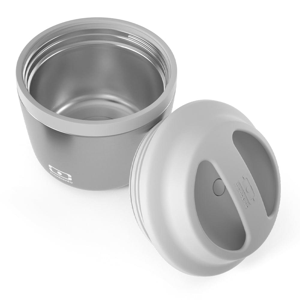 Monbento insulated bento box with lid off, showing stainless interior