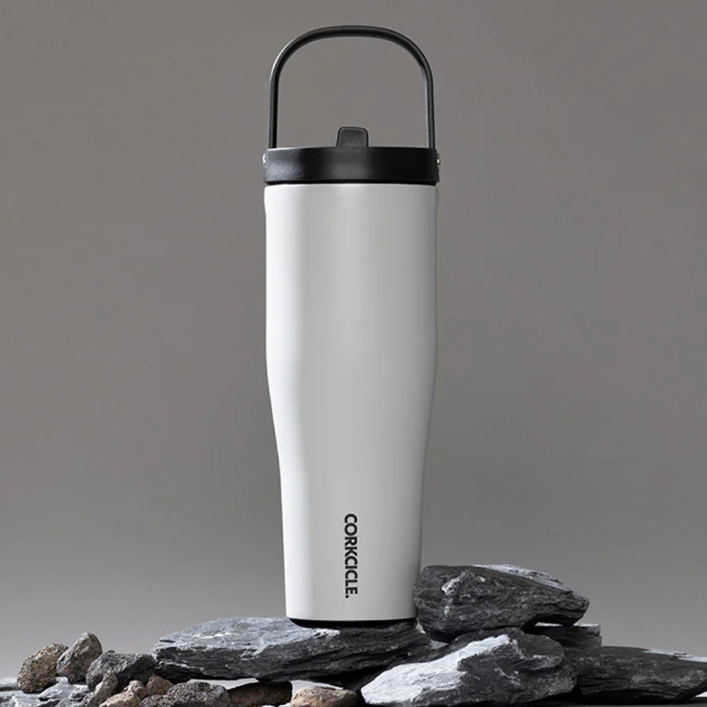 White Go Cup XL travel cup with loop handle and flip-top lid