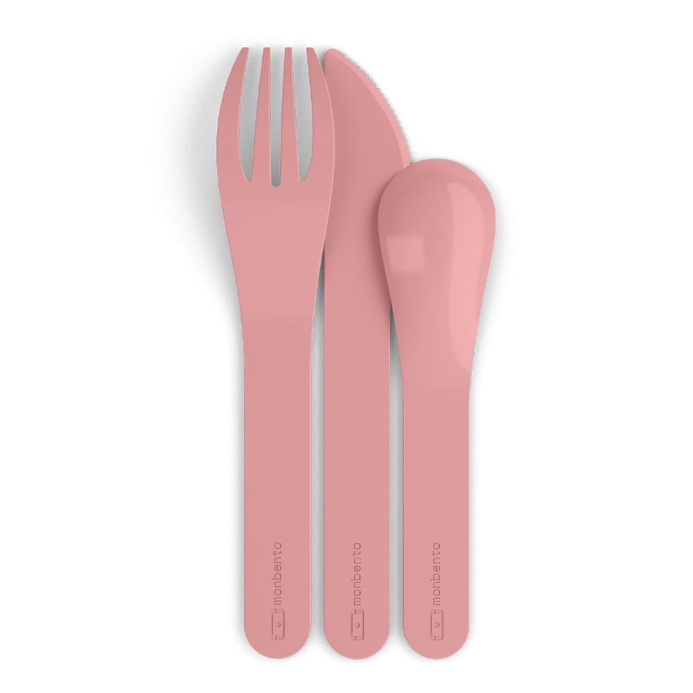 Pink blush plastic fork, knife, and spoon for pocket cutlery set