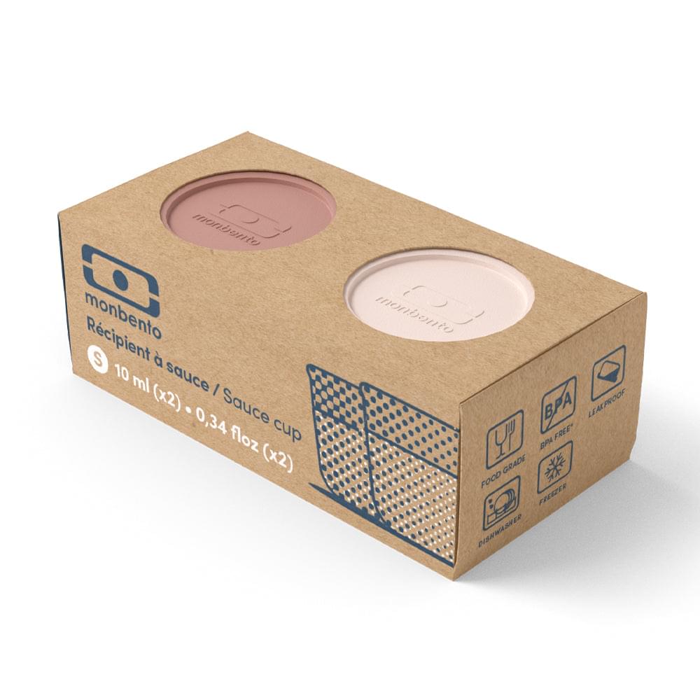 Monbento sauce cup box packaging showing two cups with rose lids