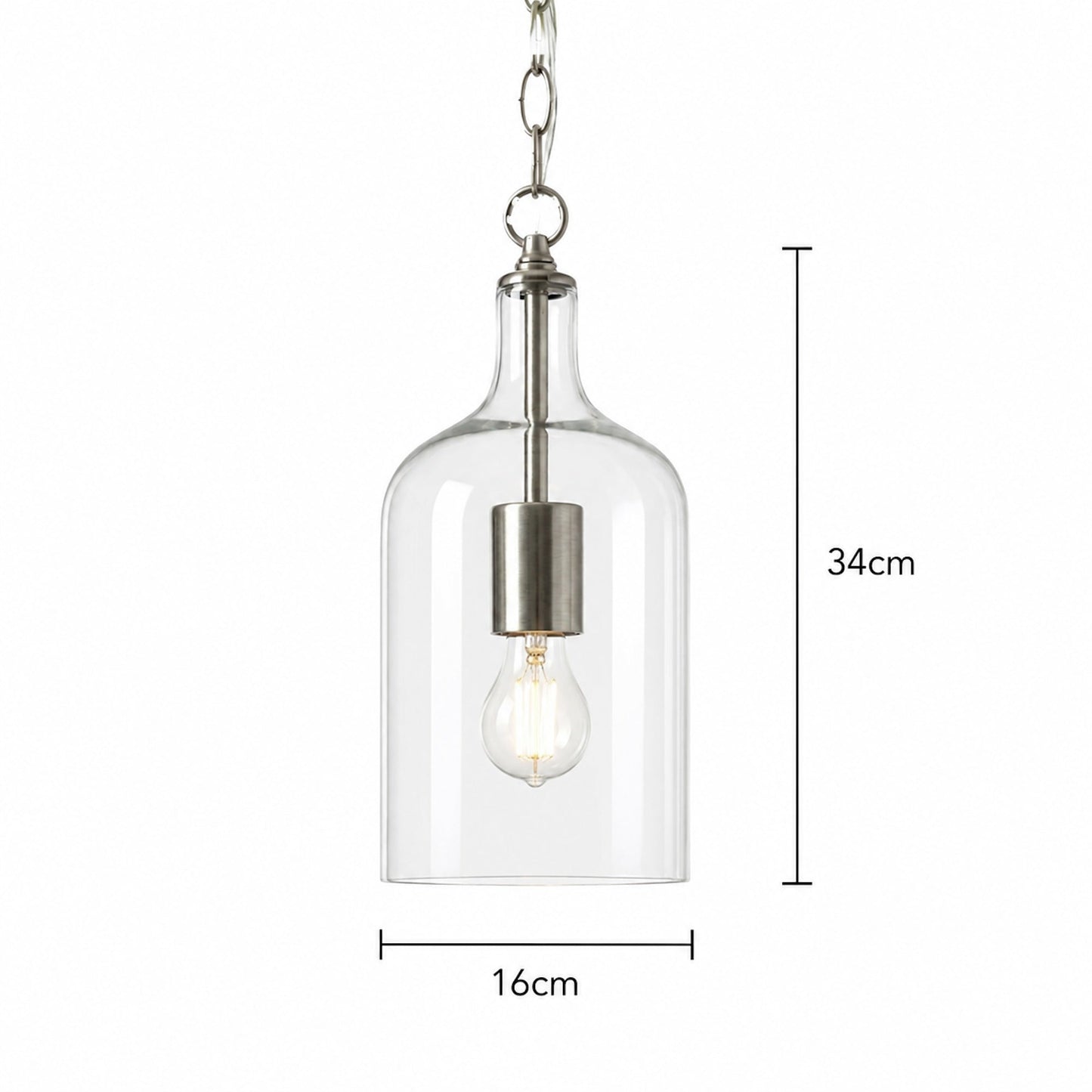 Kendal Glass Pendant Light - Nickel - 1m Chain