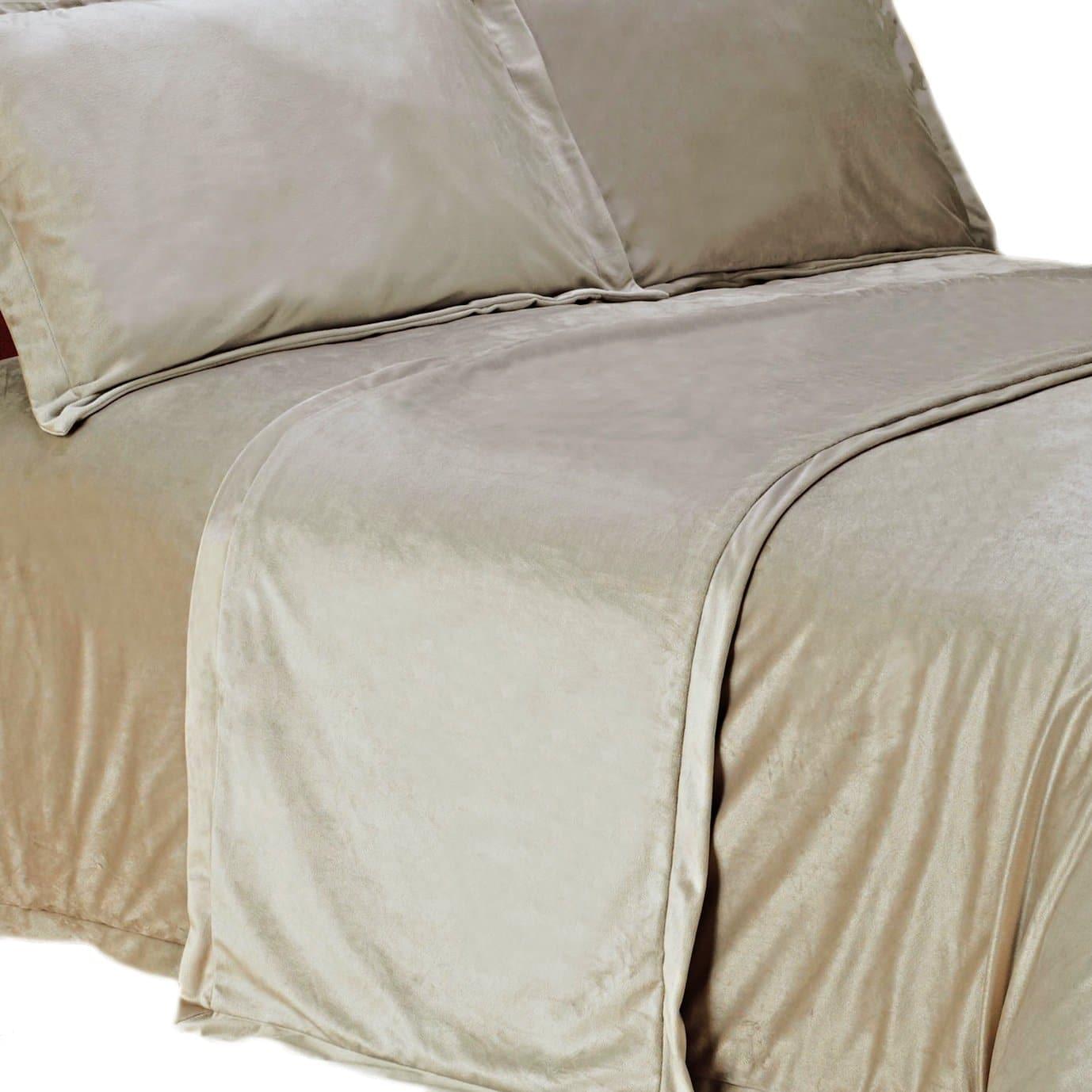 Champagne fur velvet bed runner close-up with smooth texture and stitched edge