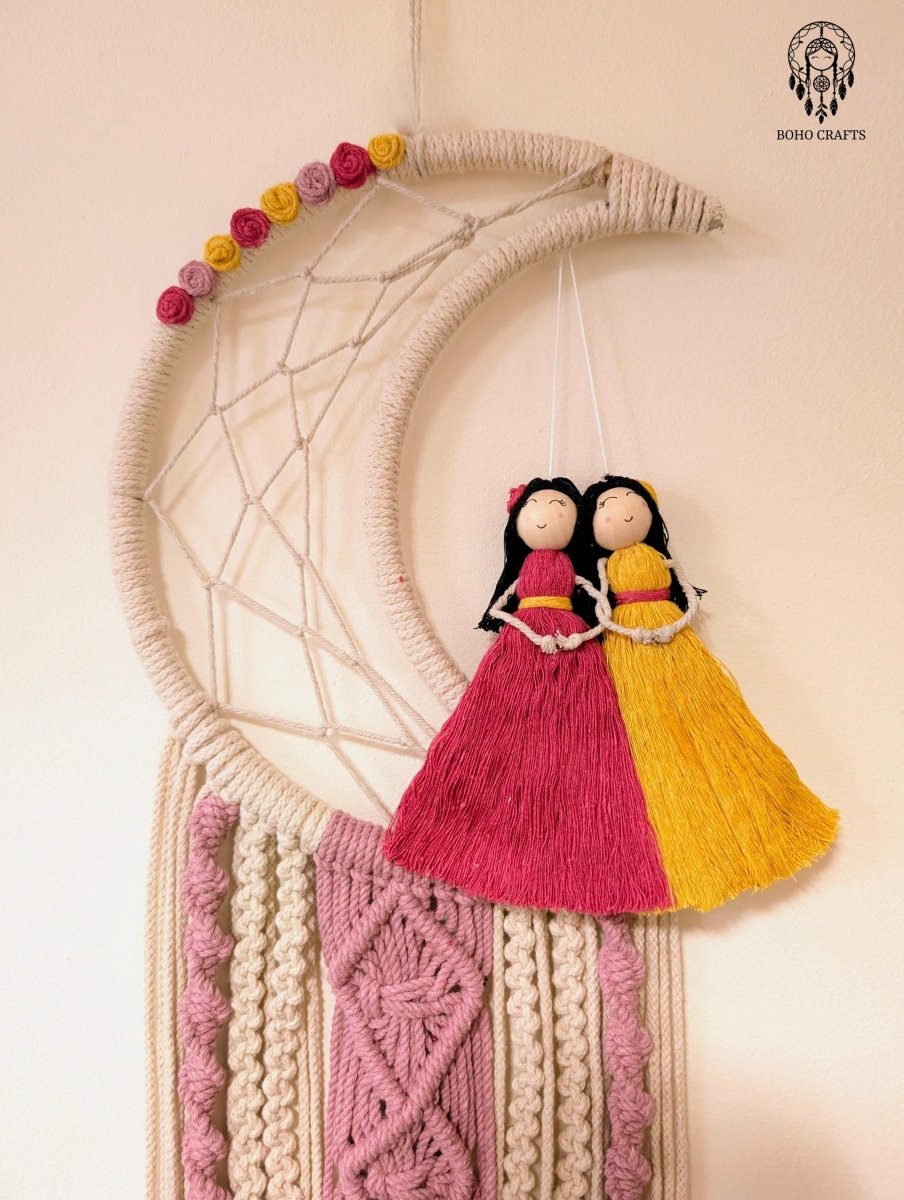 Moon Dreamcatcher with Dolls and Macrame Panel