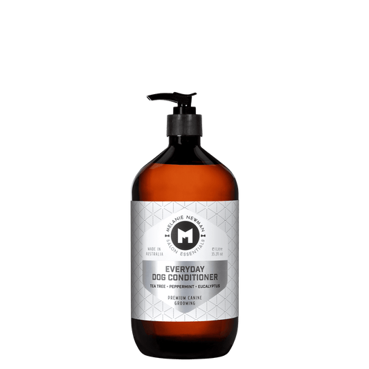 Melanie Newman everyday dog conditioner bottle with pump, amber bottle label