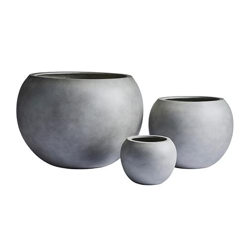 Muffin Top planter set of three dark gray round pots, varying sizes