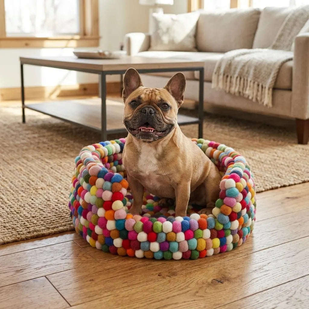 Multicolour Wool Felt Ball Dog Bed