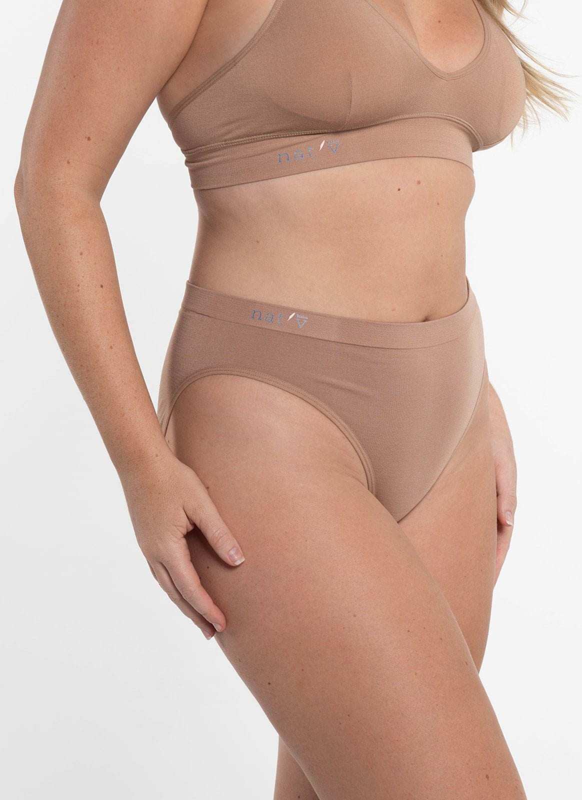 Women's chestnut high-rise lingerie brief with smooth seamless front