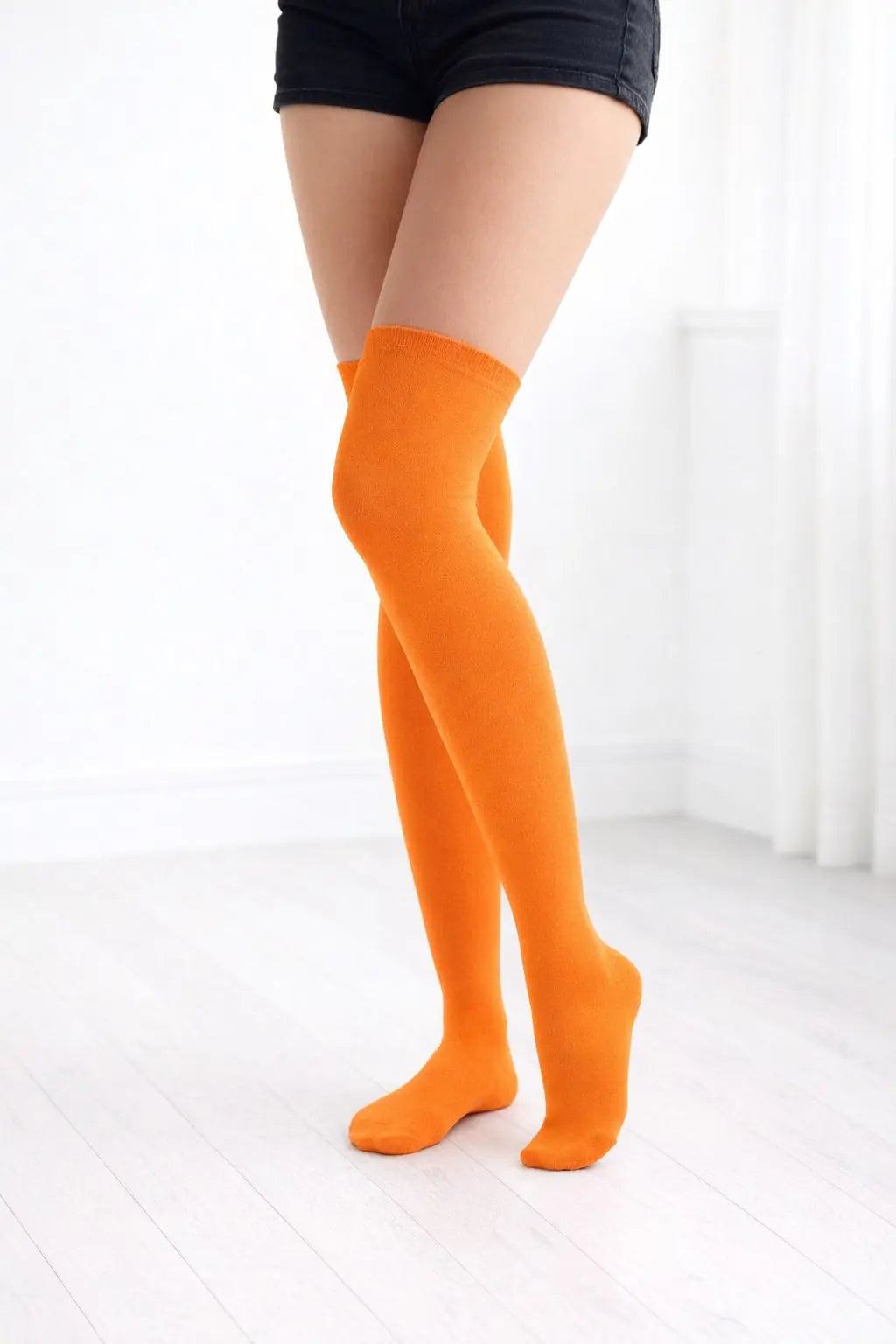 New Womens Ladies Cotton Socks Orange Thigh High Socks Size 2-8