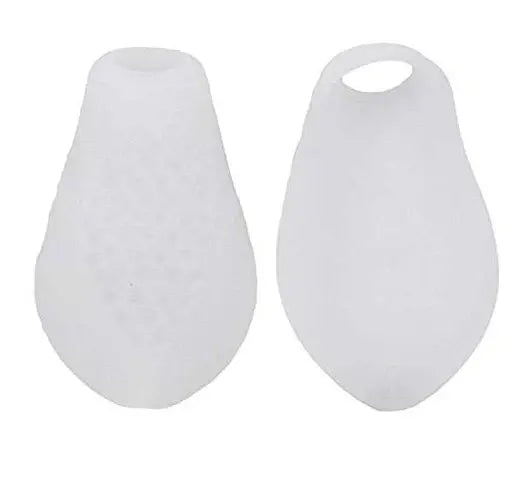 Pair of light gray silicone bunionette toe sleeves with open top