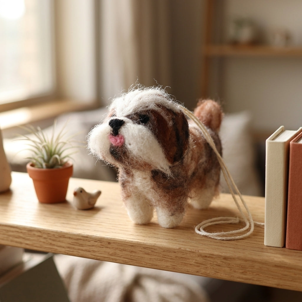 Handmade Wool Felt Shih Tzu Dog Ornament