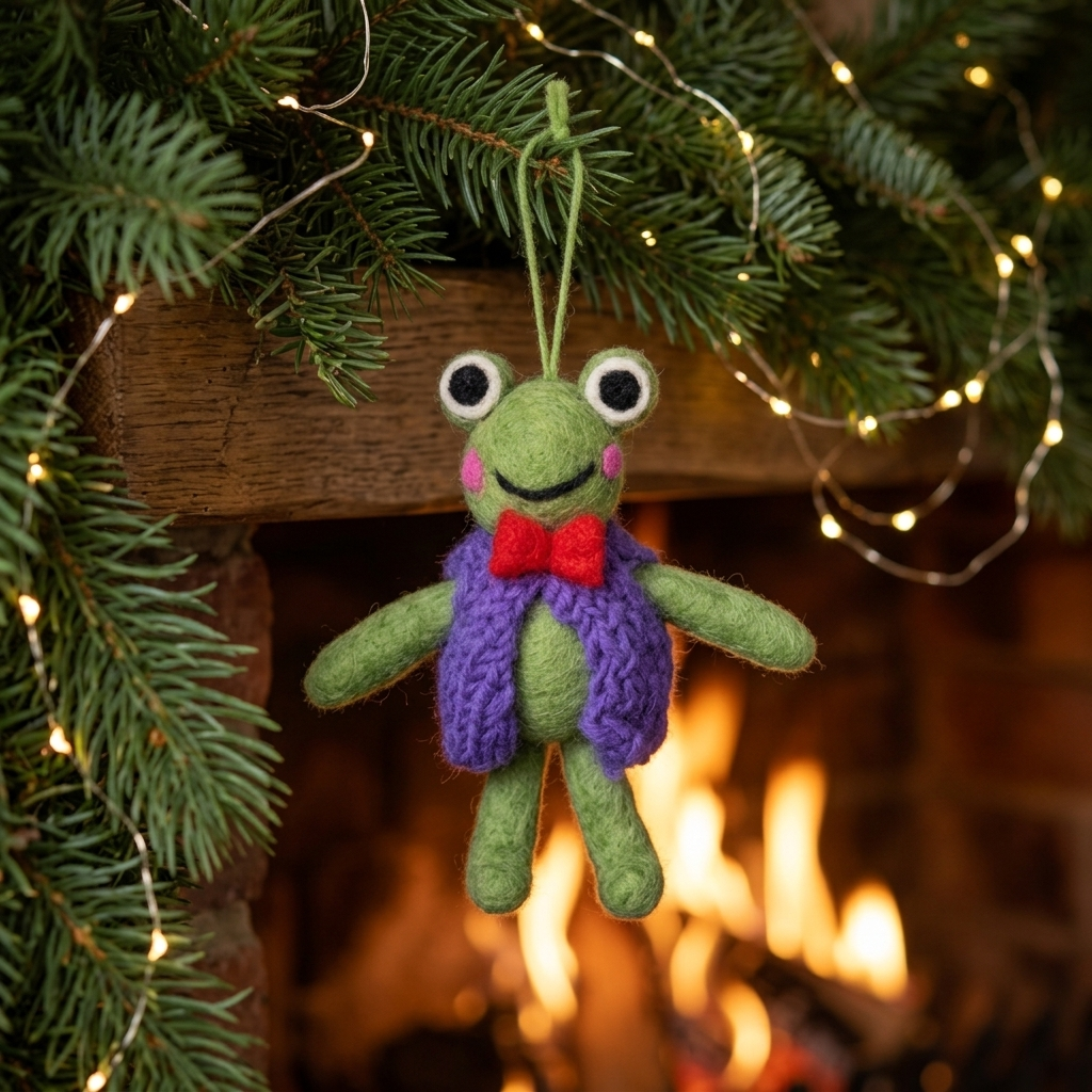 Handmade Wool Felt Frog Ornament