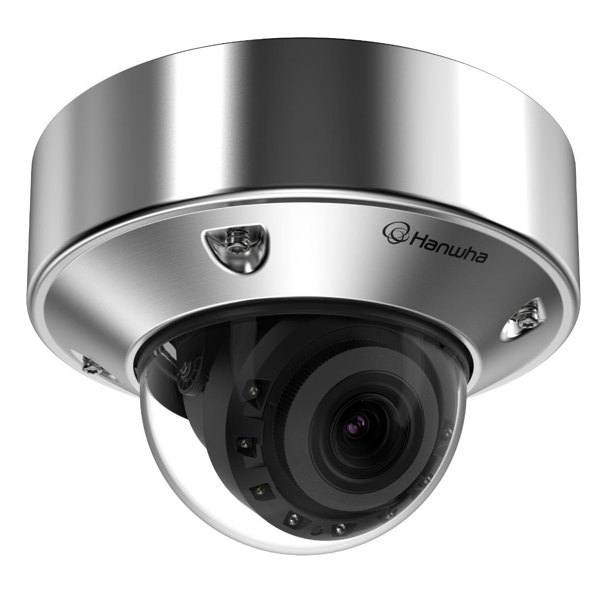 Hanwha Vision HV-XNV-A8084RS 5MP Stainless Steel AI IR Vandal Dome Camera with Wisenet 9 AI, 3.3–9.3mm Varifocal Lens, 50m IR, IP68 & NSF/ANSI 169