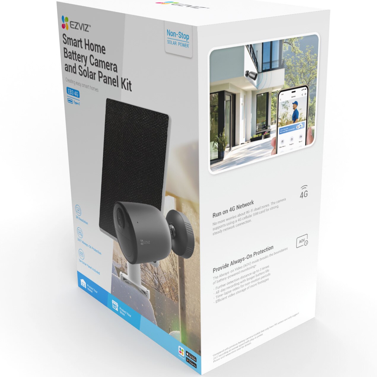 EZVIZ EB3 (AOV Version) 2K Standalone Smart Wi-Fi CCTV Home Battery Camera with Solar Panel Kit