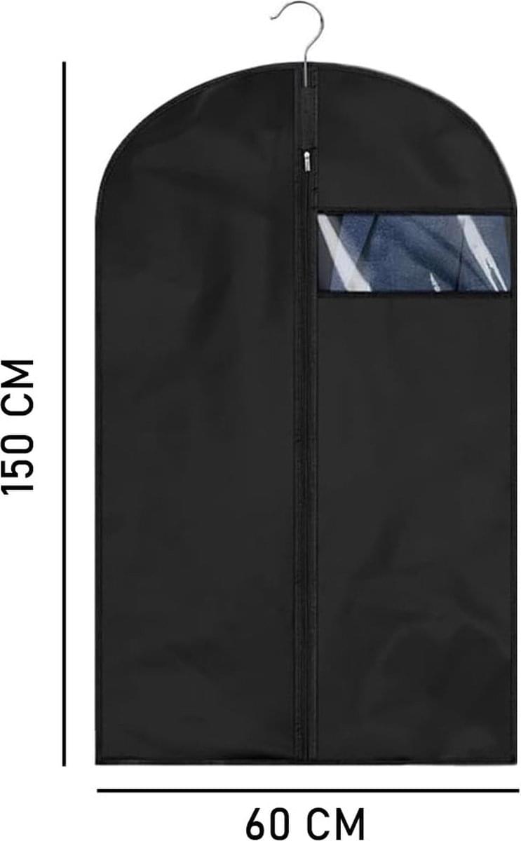Black garment bag cover with zipper, clear window, 60x150 cm size