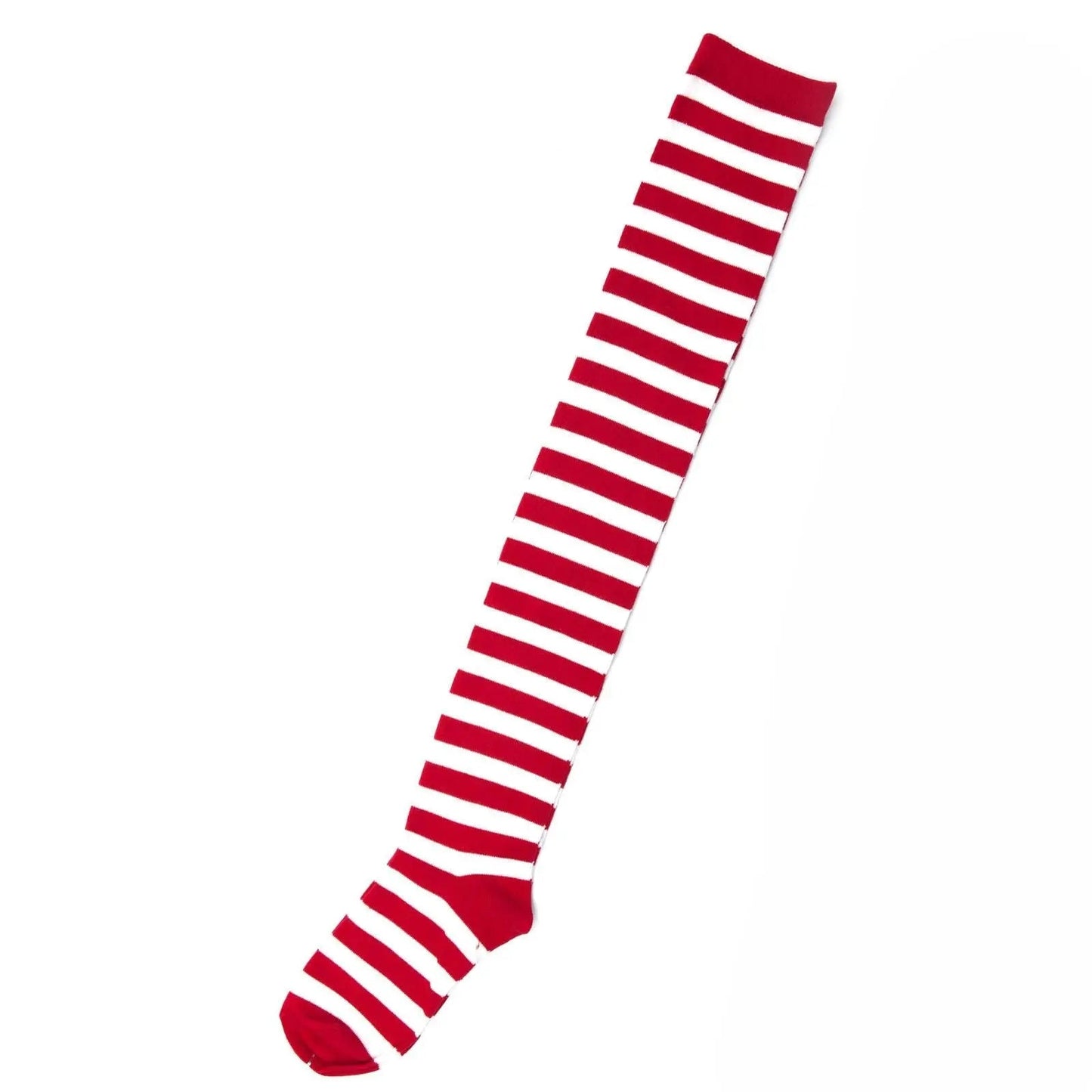 Red White Striped Womens Thigh High Cotton Socks