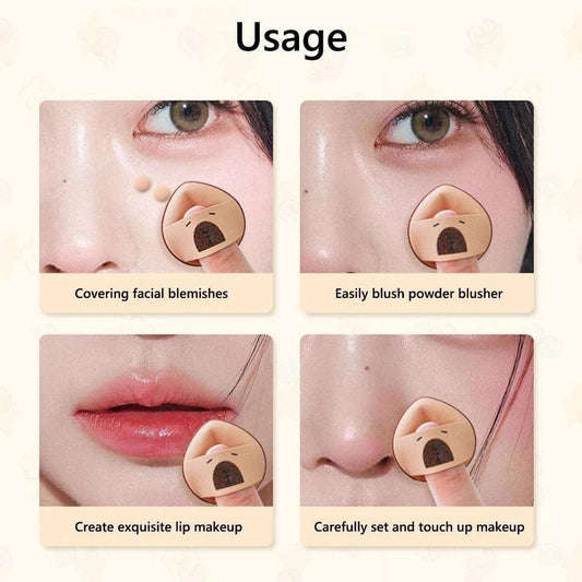 Capybara finger powder puff applied along face under-eye area, with small paw design