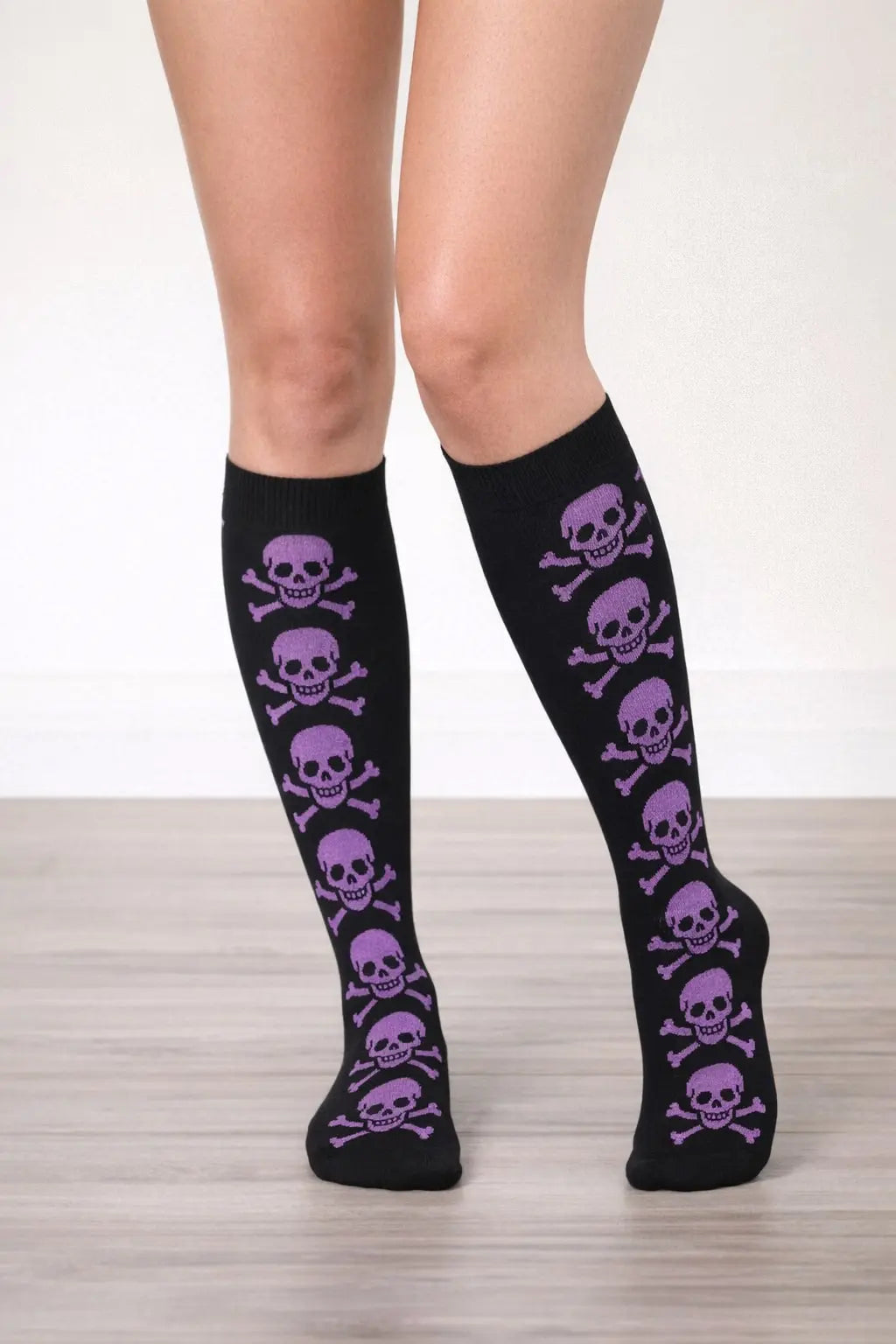 Skull Knee High Socks Purple