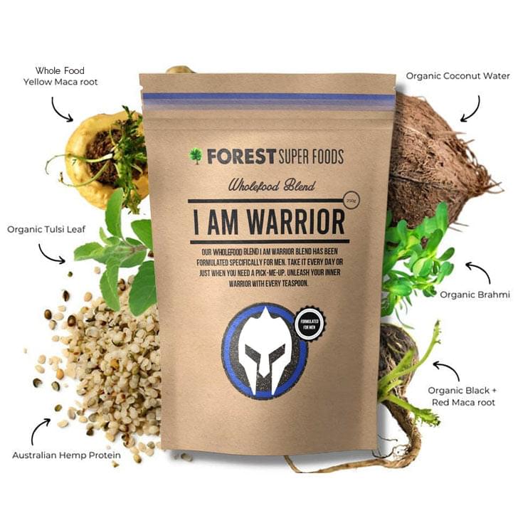 Forest Super Foods I Am Warrior wholefood blend pouch with illustrated superfood ingredients