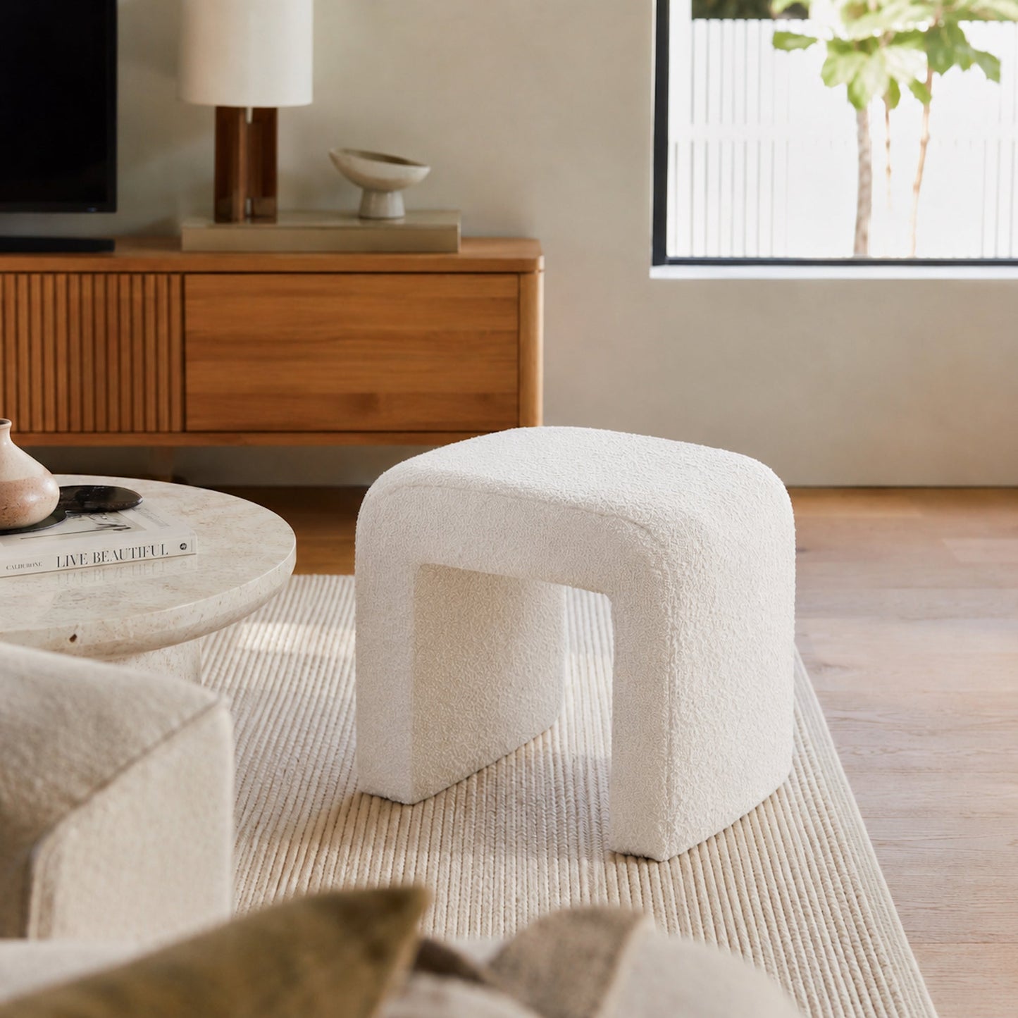 Denver Modern Boucle Stool - White