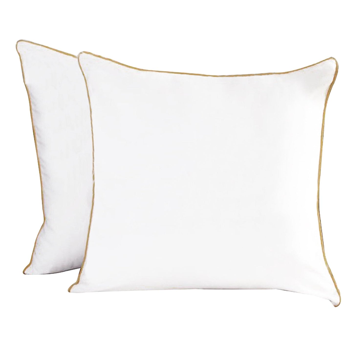 Set of white European pillowcases with gold trim border, square covers