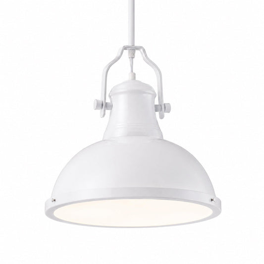 White metal pendant light with bell-shaped shade and side mounting arms